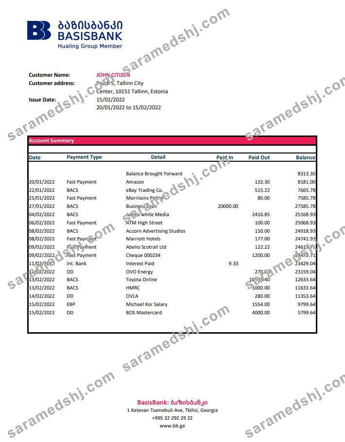 Georgia Basis Bank statement xls